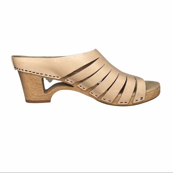 Dansko Nude Leather Clog Sandals w/Cutouts - Picture 2 of 13